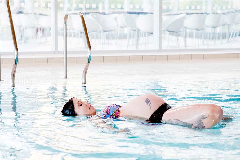Claire enjoying a Free Pregnancy Swim at Hengrove park Leisure Centre.